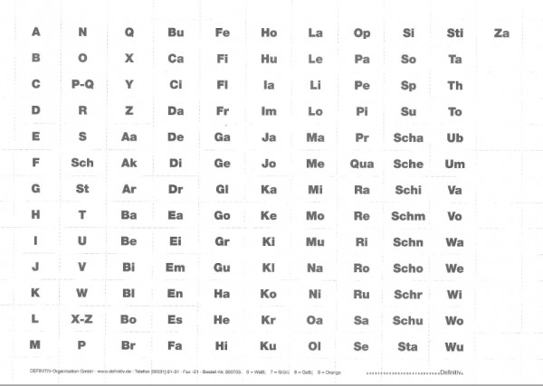 Vordruckbogen mit Alphabet für Vollsichtreiter